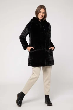 Giacca Lunga Nera Reversibile Con Cintura