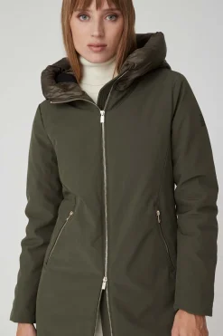 Mire 2.2-Giacca Lunga Verde Militare Con Cappuccio