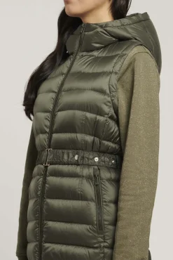 Piumino Verde Smanicato Con Cintura