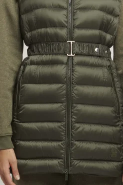 Piumino Verde Smanicato Con Cintura