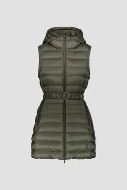 Piumino Verde Smanicato Con Cintura
